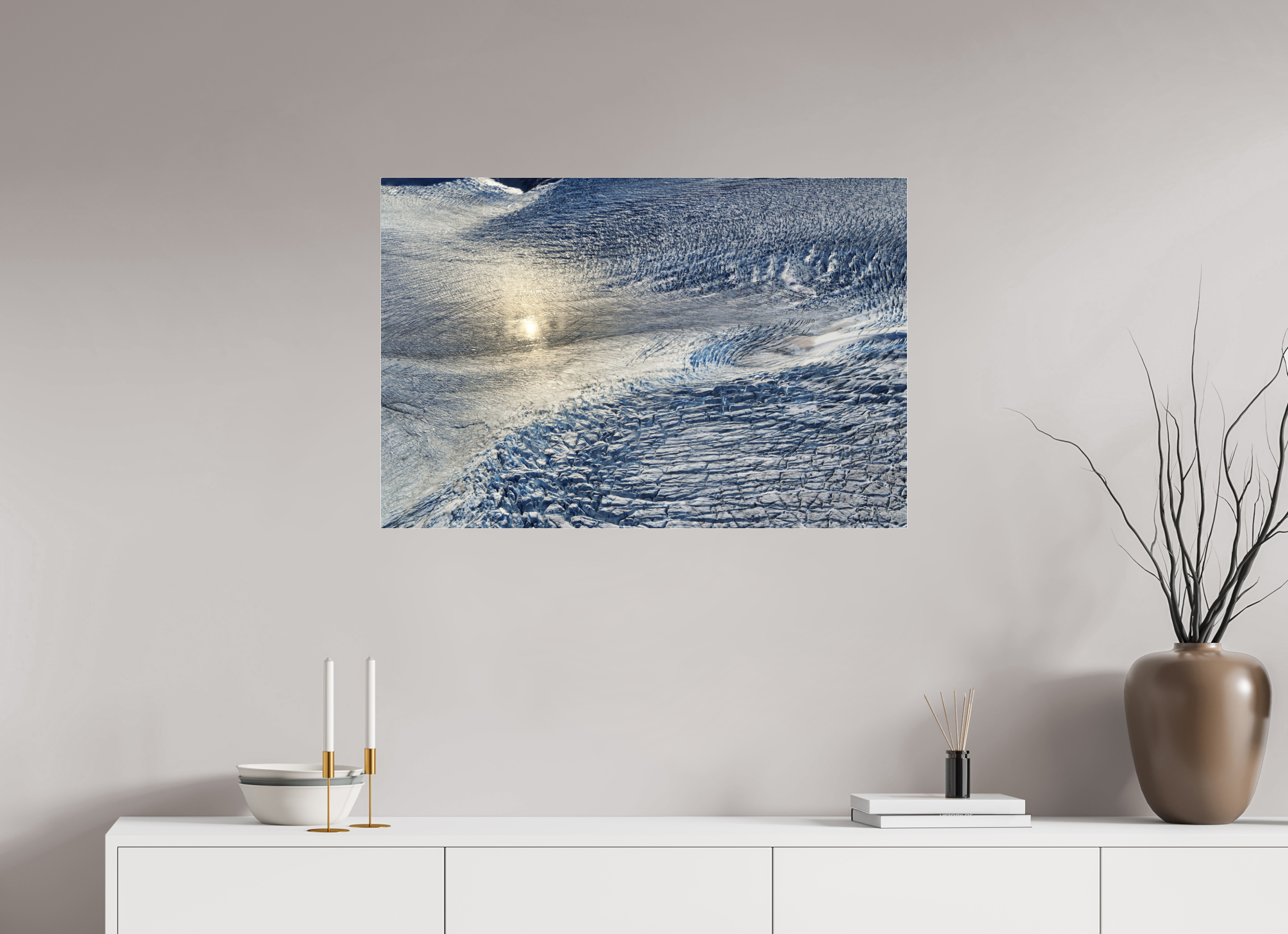 90 x 60 cm, Fuji Crystal Archive with acrylic Monarch Icefield, acrylic glass, aerial