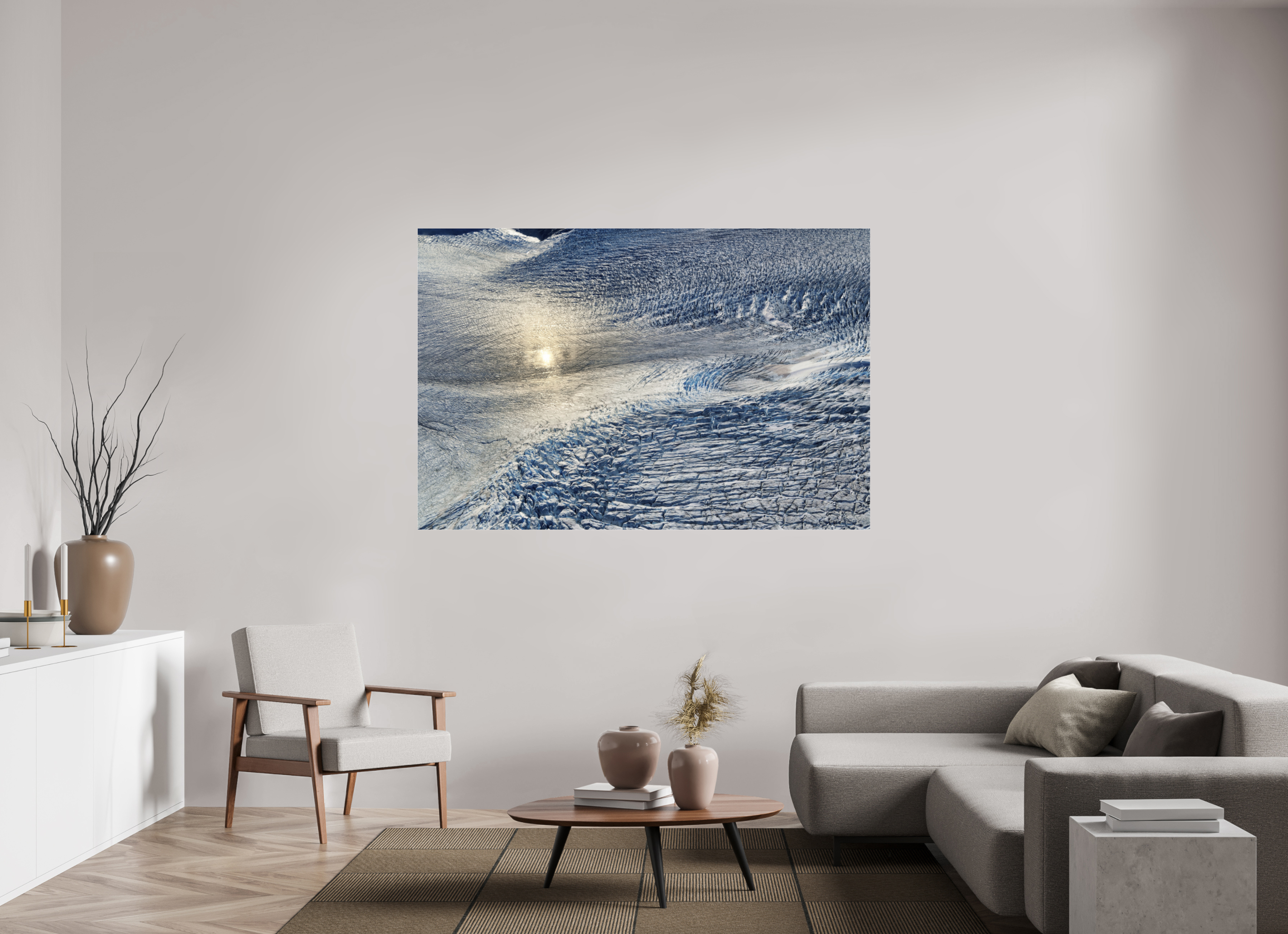 180 x 120 cm, Fuji Crystal Archive with acrylic Monarch Icefield, acrylic glass, aerial